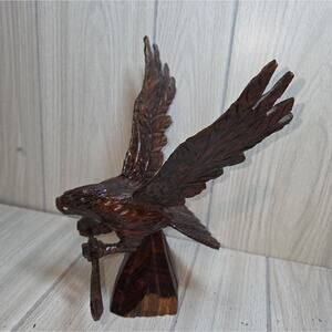 Vtg Handcarved Wood Moving Wings Bald Eagle Sculpture National Bird
